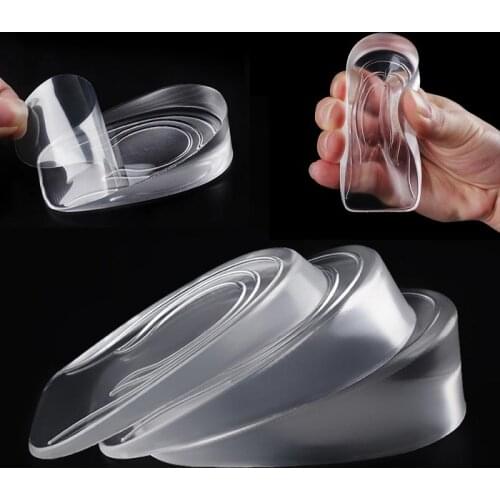 1pair 1-3CM Soft Silicone Gel Insoles For Heel Spurs Pain Foot Cushion Foot Massager Care Half Heel Insole Pad Height Increase
