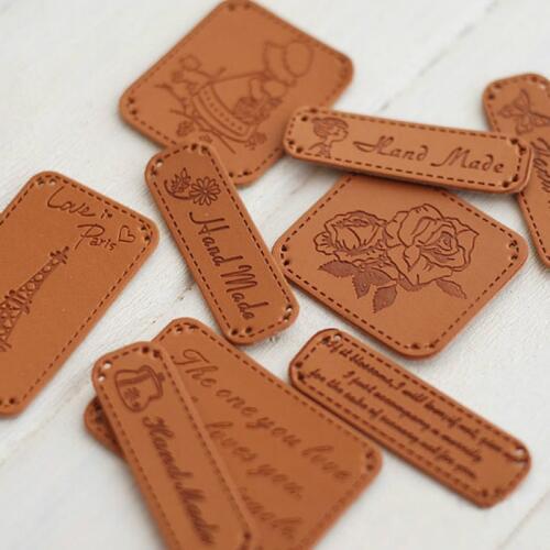 2017 NEW 12 styles leather PU label 15x45mm 100pcs/set handmade Patchwork DIY Sewing label cloth Garment Customized mixed