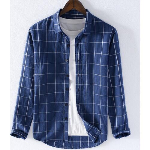 Autumn new style plaid shirts men long sleeve casual blue shirt for men fashion tops shirt male brand chemise camisa overhemd