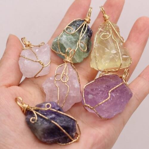 2021New Natural Stone Semi-precious Stone Pendant Irregular Winding Gold Line Crystal Pendant for MakingDIY Necklace Accessories