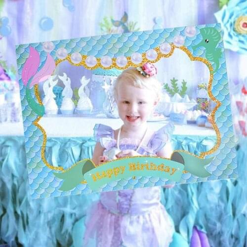 Mermaid Theme Photo Booth Props Paper Frame Photobooth for Kids Birthday Decorations Girls Birthday Party Baby Shower Decor
