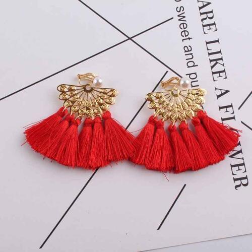 JIOFREE 2018 New Statement Hangs Bohemia Clip on Earrings for No Pierced Multicolor Wedding Tassel Earrings Womens Jewelry