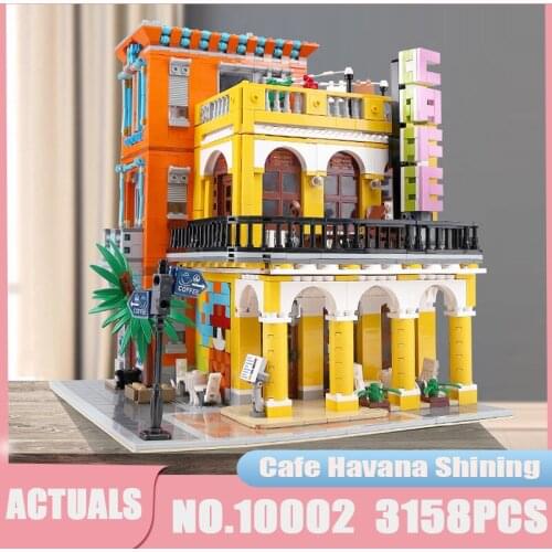 Street European Market Cafe Havana Shining Model MOC 10002 City House Modular Building Blocks Bricks Children Toys Gifts