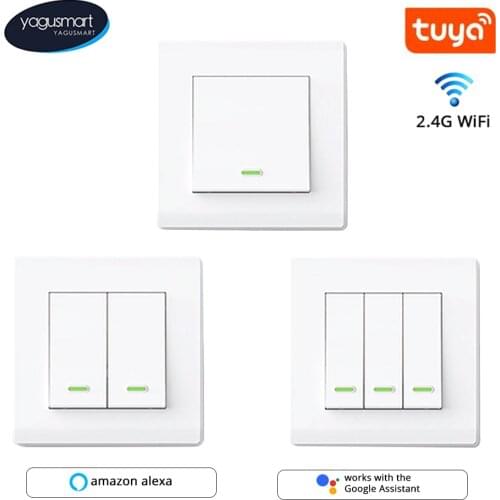 Yagusmart Tuya WiFi Smart Switch Neutral Required EU Standard Alexa Google Home Timer Control US WiFi Wall Push Button Switch