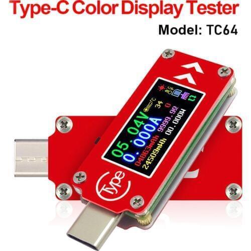 TC64 Type-C Color LCD USB Voltmeter Ammeter Voltage Current Meter Multimeter Battery PD Charge Power Bank USB Tester