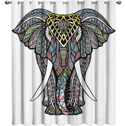 Mandala Elephant Animal Window Treatments Curtains Valance Room Curtains Large Window Window Blinds Living Room Bathroom Black