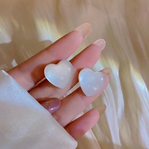Korean Style Love Heart Stud Earrings for Women Sweet Fashion Acrylic Pink Peach Heart Earrings Valentines Day Gift