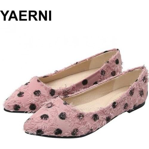 YAERNI Large Size Women Loafers Cloth Shoes Slip On Flats Pointed Toe Shallow Single Office Lady Espadrilles Wave Point Zapatos