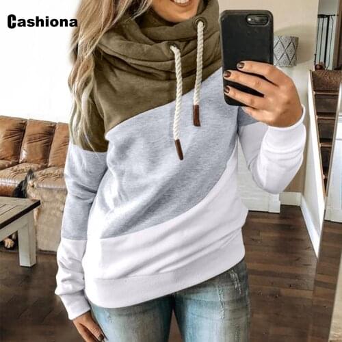 Plus size Women Hoodies Sweatshirt Autumn Long Sleeve New Patchwork Color Sweatshirt 2020 European and American Style Tops Femme