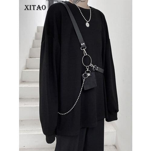 XITAO Black Women Sweatshirt Fashion New Personalized Metal Chain Small Fresh Casual Style 2020 Elegant Loose Sweatshirt DZL1502