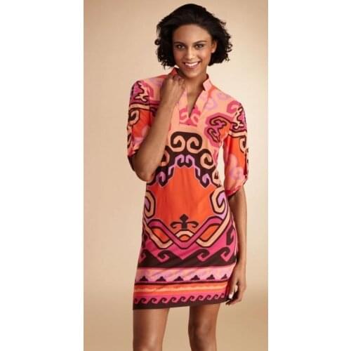 Women Summer Dress Rushed Top Fasion Silk Fashion Womens 2017 Shirt Style One-piece Dress Stand Collar Print Knitted Elastic