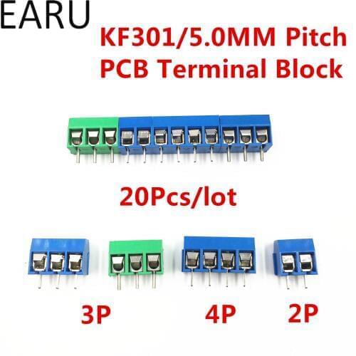 20Pcs/lot KF301-5.0-2P KF301-3P KF301-4P Pitch 5.0mm Straight Pin 2P 3P 4P Screw PCB Terminal Block Connector Blue Green