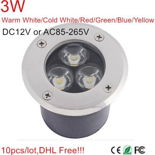 10pcs/lot Free shipping 3W LED underground light 3w led Buried light ground floor recessed lamp lamps DC12V 24V OR AC85-265V