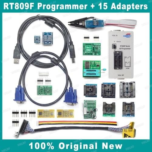 100% Original RT809F Programmer +15 Adapters ISP LCD Programmer SOP8 IC Test Clip /1.8V Adapter/ EDID Cable /TSSOP8 Adapter