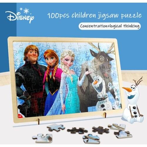 100pcs Disney Wooden 3D Puzzle Toy Large Size Frozen Mickey Sofia The First Princess DIY Cartoon Educational Toys Gift For Kids