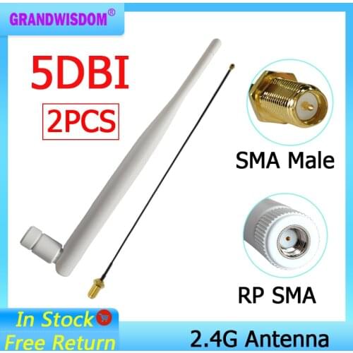 2pcs 2.4GHz WiFi Antenna 5dBi Aerial RP-SMA Male 2.4 ghz antena wi-fi Router +21cm PCI U.FL IPX to SMA Male Pigtail Cable