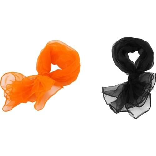 2Pcs Lovely Fashion Plain Square Chiffon Neck Scarf Head Scarves 70 Cm X 70Cm, (Black) & (Orange)