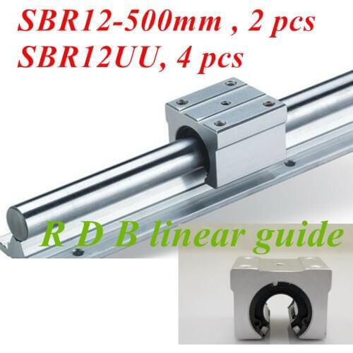 2 pcs SBR12 500mm rail L500mm 12mm linear guide cnc router part linear rail with 4 pcs of SBR12UU