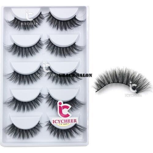 ICYCHEER Winged Natural Long False Eyelashes Makeup Natural Stage Party Like Wispies Cross 3D Mink Lashes Extension 5 Pair