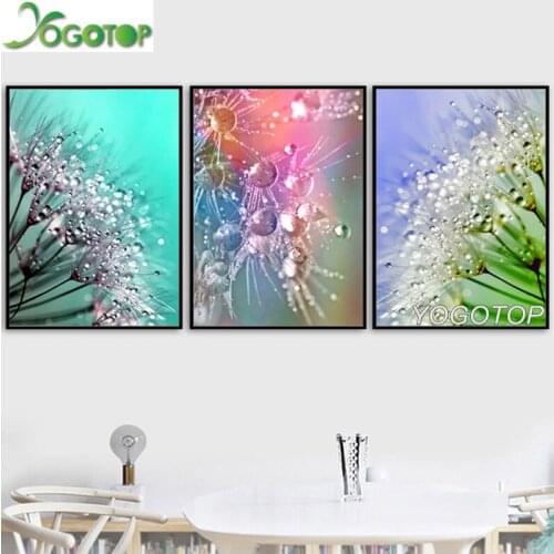 5D Diy diamond painting Dandelion triptych Full diamond Embroidery mosaic picture room decor 3 Piece Water Droplets floral ML838