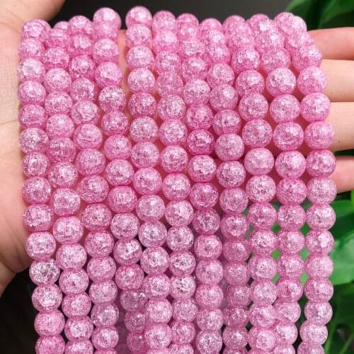 6/8/10mm Natural Pink Cracked Quartzs Stone Beads Round Loose Beads For Jewellery Making Crystal Diy Bracelet 15''/Strand