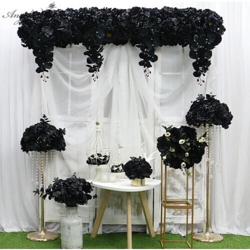 Black series artificial floral row arrangement match centerpieces flower ball curtain cornor flower decor wedding party ceremony