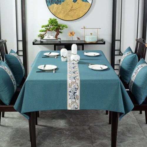 Chinese Style Decorative Linen Tablecloth with Tassel Waterproof Oilproof Rectangular Wedding Dining Table Cover Tea Cloth