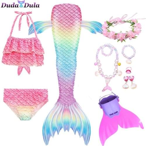 5Pcs/Set Girls Mermaid Tail Swimsuit Children the Little Mermaid Costume Cosplay Beach Clothes Bathing Suit Kids Beach Bikini
