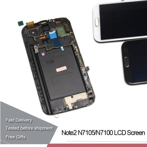 For Samsung N7100 note 2 lcd display with touch screen digitizer with frame with home button For Samsung Galaxy Note2 N7105 LCD