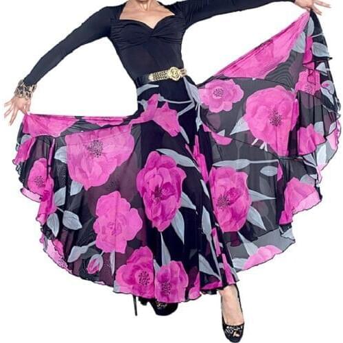 Ballroom dance double layers eight pieces fabric big flare hem skirt modern dance skirt S15005 practice
