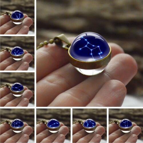 Double Sided Glass Astrology Chart Zodiac Pendant Necklace The Ancient Mysteries Collection Jewelry Unisex Gift
