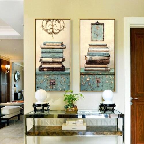 Europe Retro Pastoral Book Still Life Home Porch Decor Canvas Painting Corridor Wall Art Hallway Prints Living Room Pictures