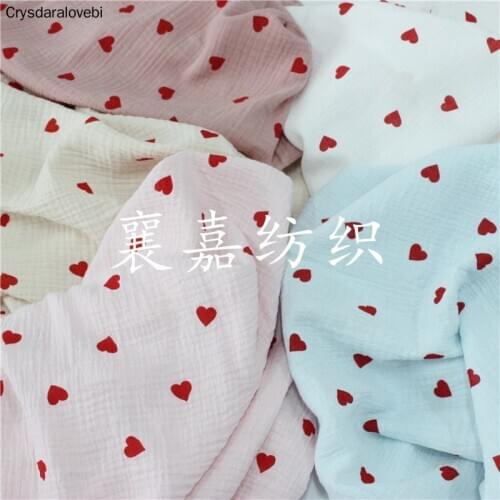 Cotton Crepe Double Gauze Love Heart Pajamas Fabric Womens Clothing Cloth