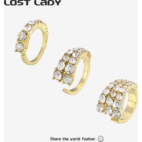 Lost Lady Korean Fashion Opened Rhinestone Ear Cuff for Women Exquisite No Pierced Cartilage Earring Party Jewelry Gift