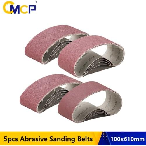CMCP 5pcs Abrasive Sanding Belts 100*610mm Sander Belt 40-120 Grits Sandpaper Abrasive Bands for Wood Soft Metal Polishing Tool