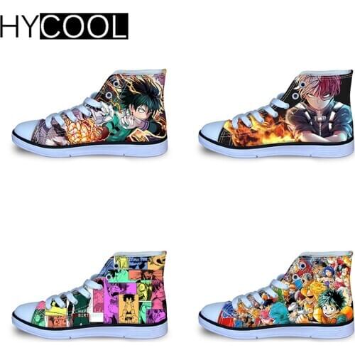 HYCOOL Fashion Children Shoes My Hero Academia Anime Print Kids High Tops Canvas Sneakers Casual Flats Lace Up Sport Zapatillas