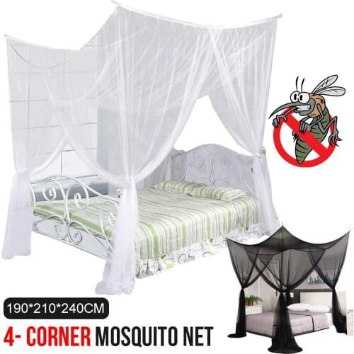 210*190*240cm Home Bed Mosquito Net Black White For Double Four Corner Bed Post Bed Canopy Full Queen King Size Bed with Hooks
