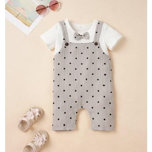 New baby boy jumpsuit 2020, cotton boy pajamas climbing clothes, white dots short-sleeved boy jumpsuit