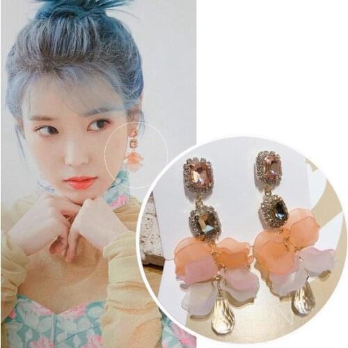 IU same fashion new multi-layer orange flower colorful Earrings Korean ресницы piercing man high quality Earrings