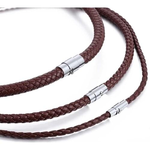 Mens Leather Necklace Choker Black Brown Rope Choker Necklaces for Men Women Davieslee Wholesale Jewelry 4/6/8mm DLUNM09