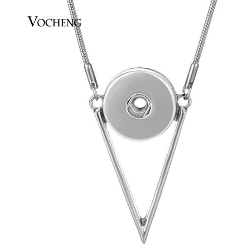 Vocheng Snap Jewelry Necklace 80cm Snake Stainless Steel Chain Triangle Pendant Silver Tone Fit 18mm Snap Buttons NN-727