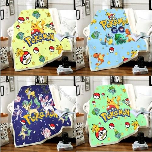 Pikachu Blanket Pokemon 3D Printed Throw Blanket Cartoon Sleep Carpet Anime Figure Fleece Blanket Bedroom Rug Kid Birthday Gift