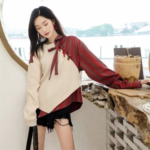 Oversized Japanese Vintage Korean Loose Sweatshirt Women Fashion Chic Patchwork Casual Harajuku Top Long Sleeve Plus Size