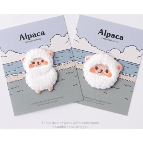 Fluffy Alpaca Cartoon Sew on Patches Clothes Embroidery Iron On Applique Stickers Animals Patchwork For Kids Baby Hats Coats