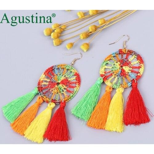 Agustina Rainbow Tassel Earrings Women Bohemian Earrings Fashion Jewelry Drop Earrings Handmade Earring Fringe Boho Earings kpop