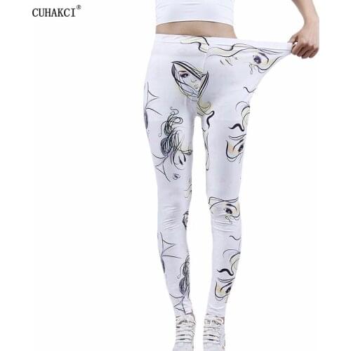CUHAKCI Fitness Sport Elastic Sportswear Leggins Sexy Woman White Face Eyes Print Push Up Workout Legging High Waist Dropship