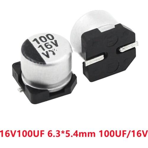 10pcs SMD electrolytic capacitor 16V100UF 6.3*5.4mm 100UF/16V aluminum electrolytic capacitor