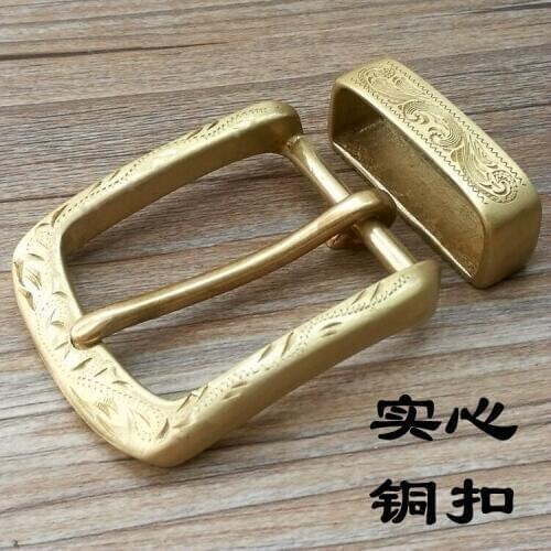 High grade copper engraving vintage plant leather belt buckle Mens manual pin buckle unique leather craft accessories