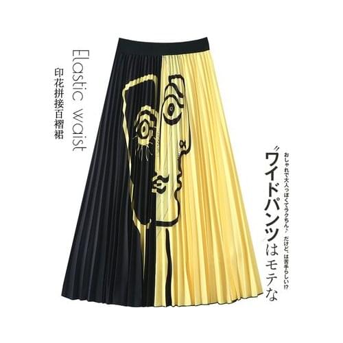 HOT SELLING Miyake European and American Abstract print pleated skirt wais skirts IN STOCK
