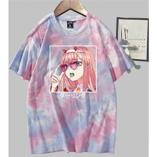 Darling in the Franxx Anime Harajuku Zero TWO Young Beauty Girl Print T Shirt Women Aesthetic Tie-dye Tee Ulzzang Tops Female